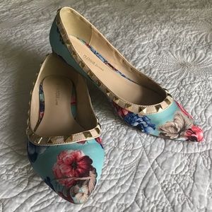 Light Blue Floral Flats with Studs